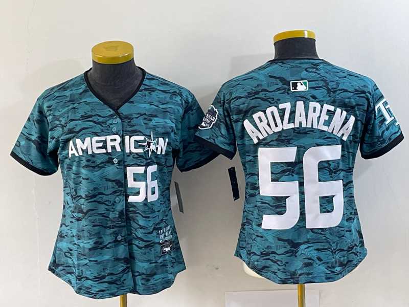 Womens Tampa Bay Rays #56 Randy Arozarena Number Teal 2023 All Star Cool Base Stitched Jersey